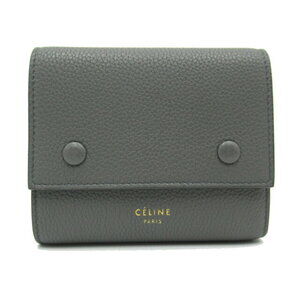 Celine Folded Multi Function Tri Fold Wallet Calfskin Leather Gray